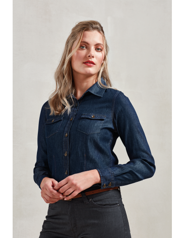 P-PR322-Womens Jeans Stitch Denim Shirt
